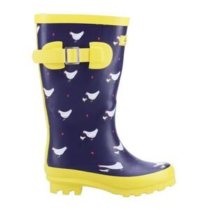 Cotswold Childrens/Kids Farmyard Chicken Wellington Boots / Navy/Yellow
